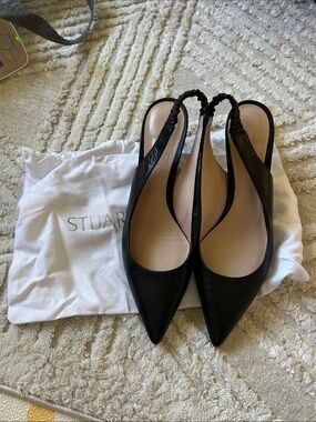 Stuart Weitzman Black Leather Pointed Slingback heels
